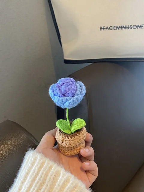 Mini Crochet Rose - Sky Blue